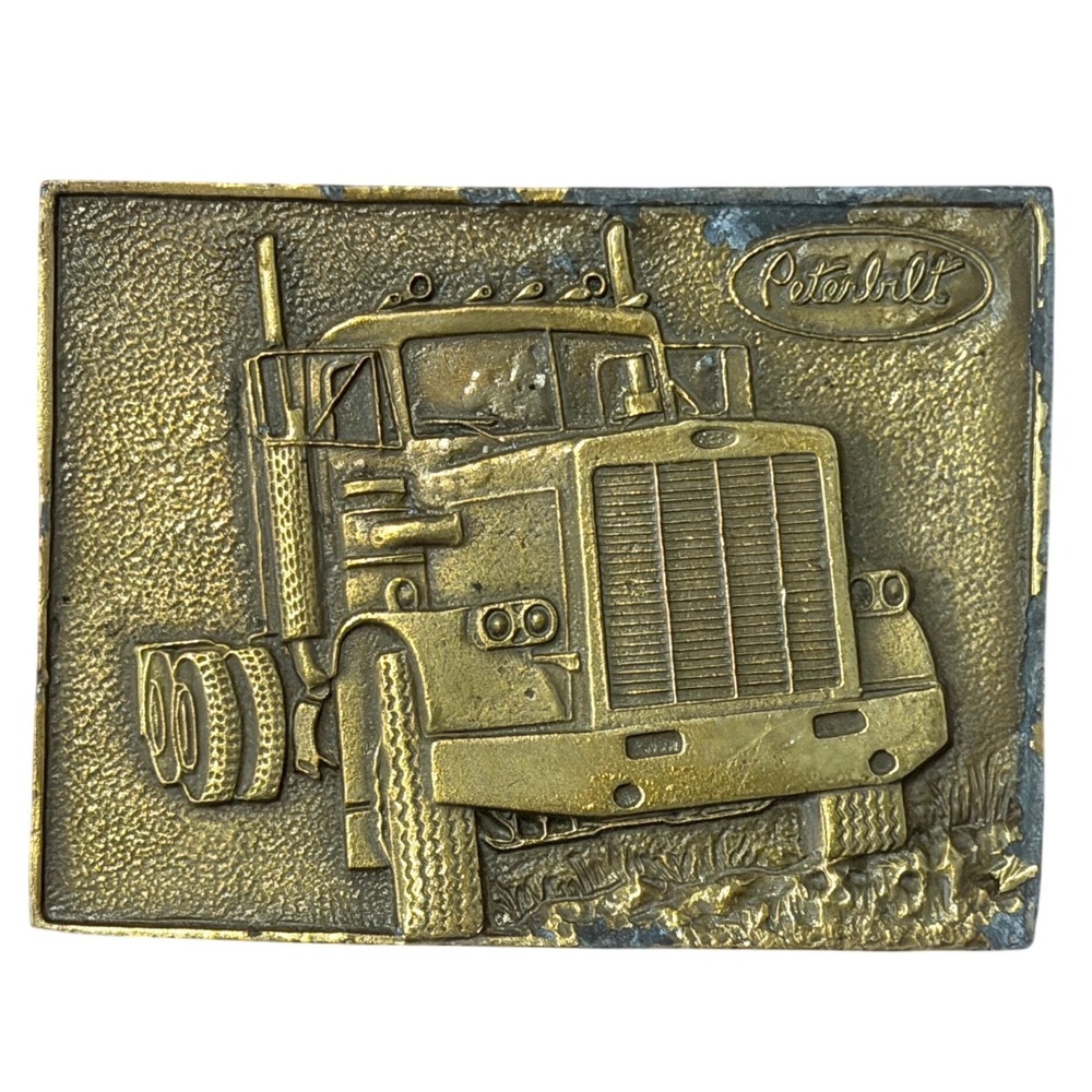 Vintage 1976 Peterbilt Belt Buckle Tonkin N-37 Brass Trucker Semi Cabover PACCAR